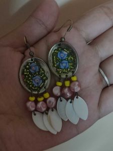 Blue Floral Danglers Earrings
