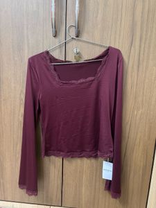 Burgundy Lace Trim Top