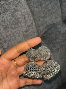 Elegant Oxidised Silver Jhumka Earrings