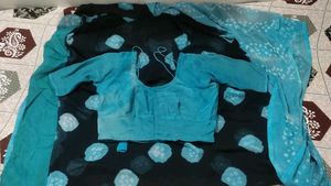 Blue &amp; Black Bandhani Saree
