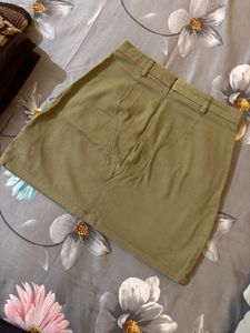 Olive Button-Front Skirt