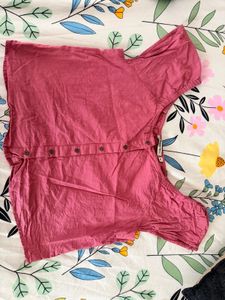 Women's Pink Button-Up Cropped Top