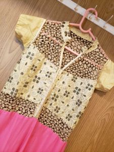 Glittery girls' Festive Dress - Pink & Gold
