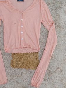 korean Cute Pink Button-Up Cardigan Top