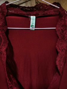 Chic Burgundy Lace Trimmed Top