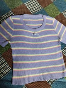 Pastel Striped Ribbed Knit Top