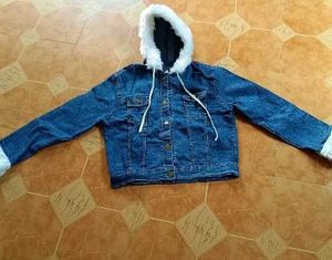 Stylish Denim Jacket with Fur Hood