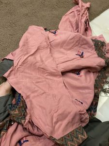 Embroidered Pink &amp; Grey Kurti Set