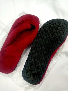 Cozy Red Faux Fur Flip Flops