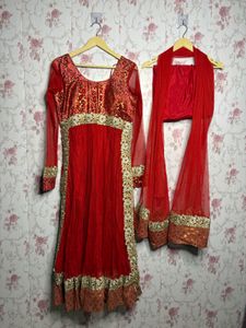 Elegant Red Embroidered Anarkali Gown