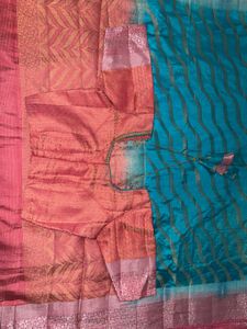 Designer Silk Blouse with Teal Saree