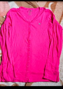 Hot Pink Button-Up Long Sleeve Top