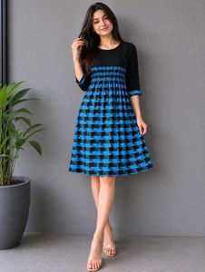 Stylish Blue Plaid A-line Dress