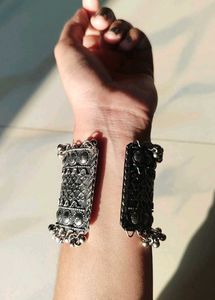 Silver Oxidised Cuff Ghunghroo Bracelet