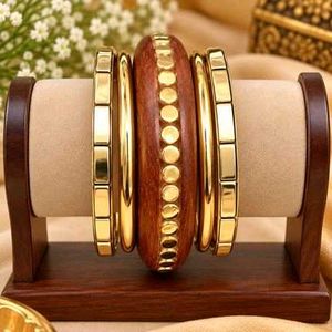 Ethnic Wooden &amp; Gold Bangles Set