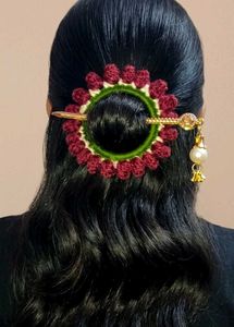 Crocheted Hair Bun Ring with Vintage Gold Hairpin
