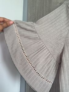 Grey Ribbed Bell Sleeve Top