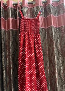 Red Polka Dot Smocked Midi Dress