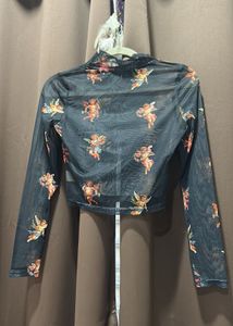 Sheer Cherub Print Long Sleeve Top