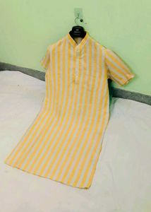 Men's Yellow &amp; White Striped Kurta