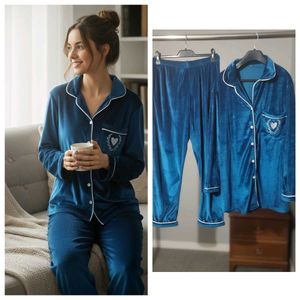 Cozy Blue Velvet Pajama Set