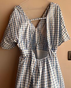 Blue Gingham Maxi Dress with Back Tie