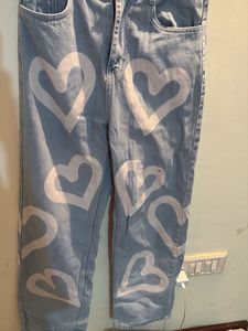 Light Wash Heart Print Jeans