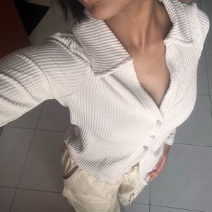 Cream Corduroy Button-Up Top (xs-s)