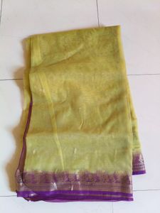 Beautiful Yellow Saree with Purple Border