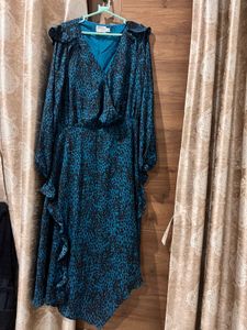 Teal Leopard Print Ruffle Dress