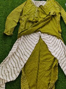 Olive Green Bandhani Print Kurti with Palazzos