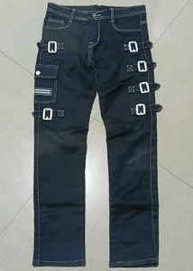 Black Buckled Cargo Jeans