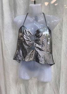 441110. Metallic Halter Neck Crop Top