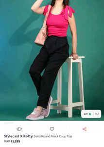 Hot Pink Ribbed Crop Top with Tie Sleeves
