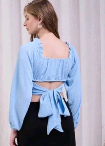 Shein Off Shoulder Back Bow Tie-Up Cut-Out Ruffled