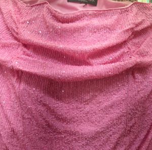 Pink Sequin Strapless Ruched Dress