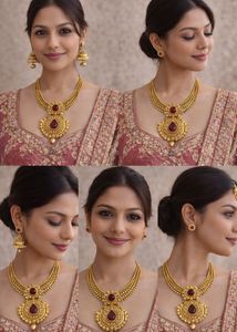 Exquisite Gold-Tone Indian Jewelry Set with Red St