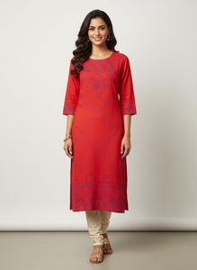 Elegant Red Embroidered Kurta |  Festive