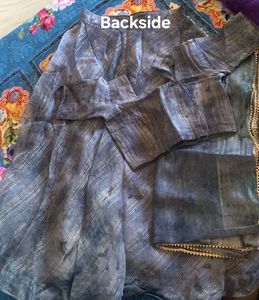 Chic Grey Striped Lahenga Choli Set