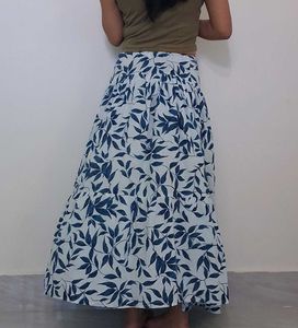Bohemian Leaf Print Tiered Maxi Skirt