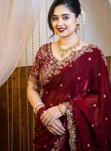 Stunning Red Embroidered Saree with stiched blouse
