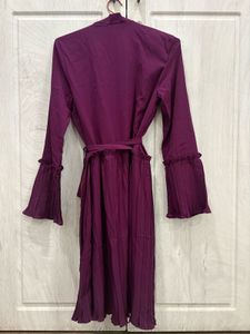 Plisse Wrap Dress with Bell Sleeves