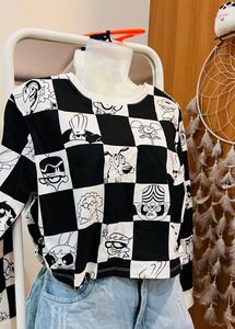 Funky Cartoon Network Print Crop Tshirt With Short