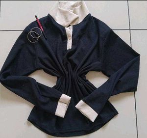 classic beige-black collar top