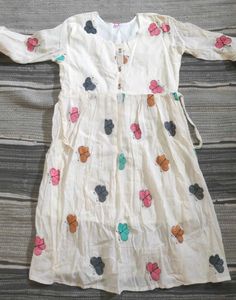 White Kurta with Butterfly Print