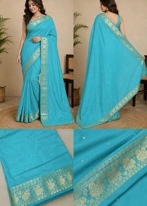 turquoise blue Banarasi silk saree