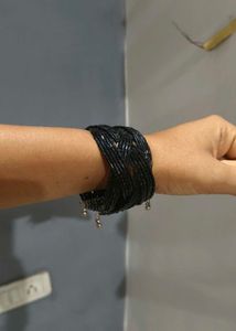 Black Beaded Braid Cuff Bracelet