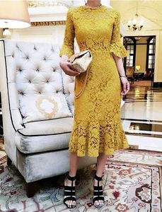 Yellow Lace Dress with Bell Sleeves