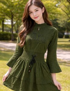 Chic Olive Green Flared Dress