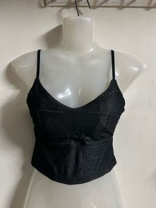 Black Denim Crop Top